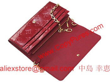 ルイヴィトンコピー　財布　　ヴィトン　LV　ヴェルニ　ファスナー長札　チェーン付き　長財布　ヴェルニ　ポルトフォイユサラ　チェーン　ポムダムール　M90091